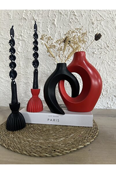 Zigzag Home Set de vaze decorative în stil boem și set de vaze cu suport pentru lumânări din Damasc, figurină decorativă