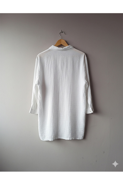 Namaste Vintage White Color V-Neck Button-Down Muslin Shirt (100% Cotton)