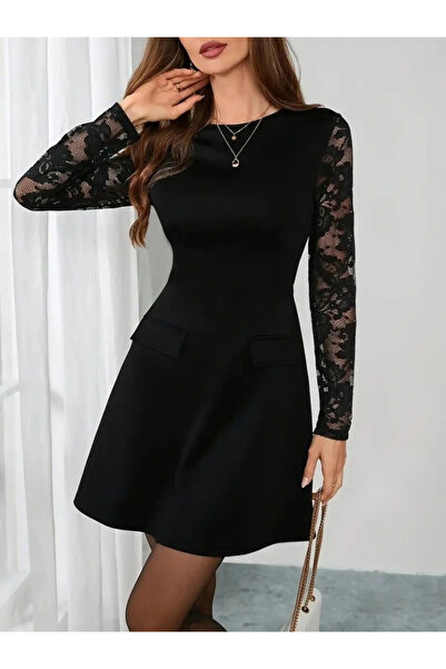 ermege Γυναικείο μίνι φόρεμα από κρεπ εισαγωγής με μακριά μανίκια και λεπτομέ...