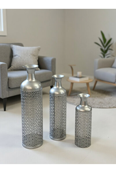 Living Set of Three Steel Vases with a Modern, Unique Design