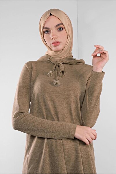 Alvina Hooded Laces Feathered Knitting Tunic 41303