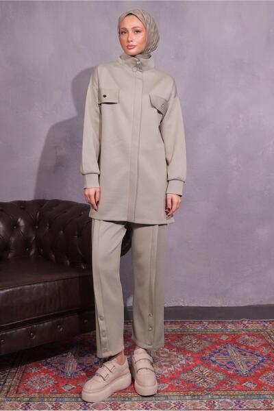 TRENDTESETTÜR Beige Scuba Women's Trousers Set - t 8954
