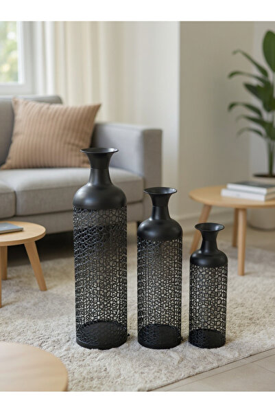 Living Set of Three Steel Vases with a Modern, Unique Design