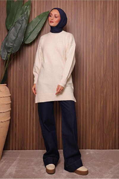 TRENDTESETTÜR Women's Ecru Tricot Tunic t 0107