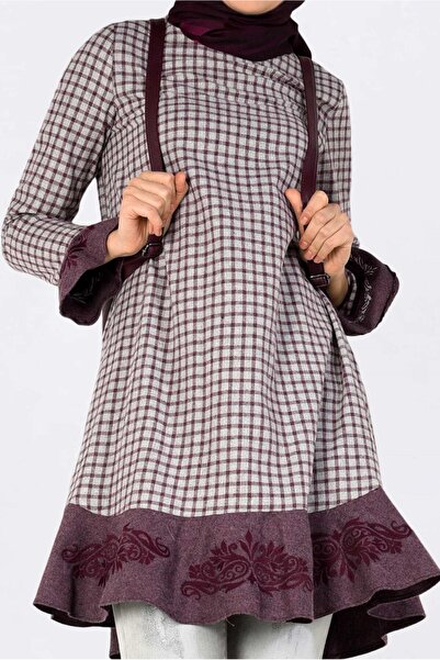 Alvina 4793 Model Gingham Pattern - Flounce Skirt and Embroidered Tunic