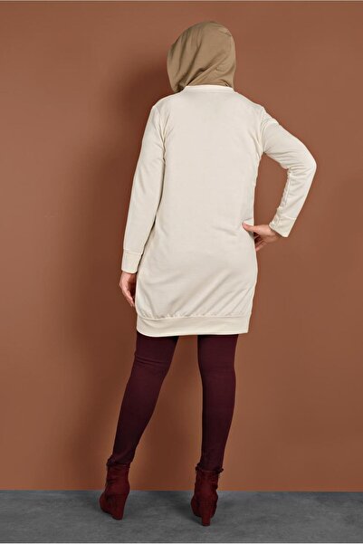 TRENDTESETTÜR Women's Ecru Sequin Sequin Detailed Tracksuit Jacket 947