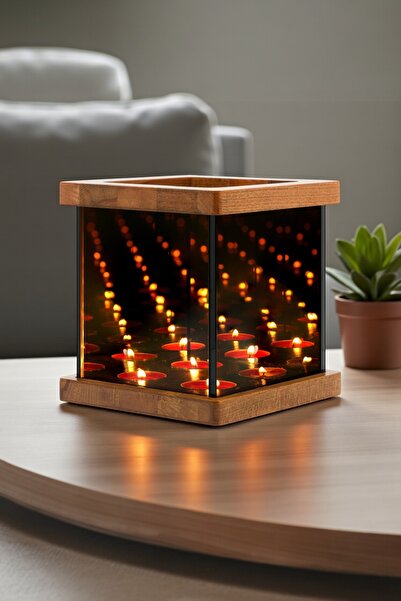 ashel art Kaira Sonsuz aynalı ahşap dekoratif mumluk, Tealight mumluk