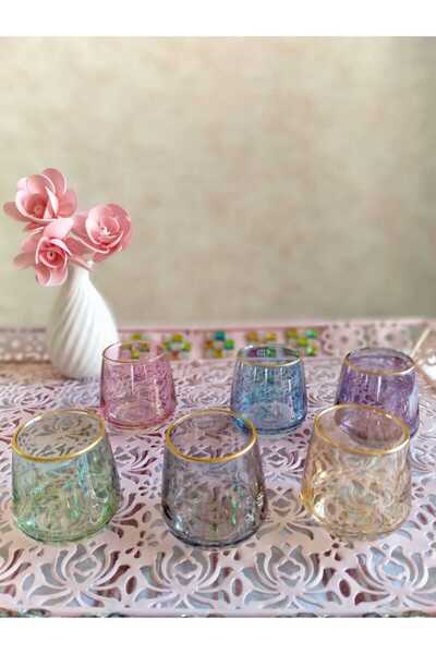 P H Panayır Home 6 lı Renkli Kahveyanı Cam Su Bardağı Takımı Zemzem Takımı 95 cc