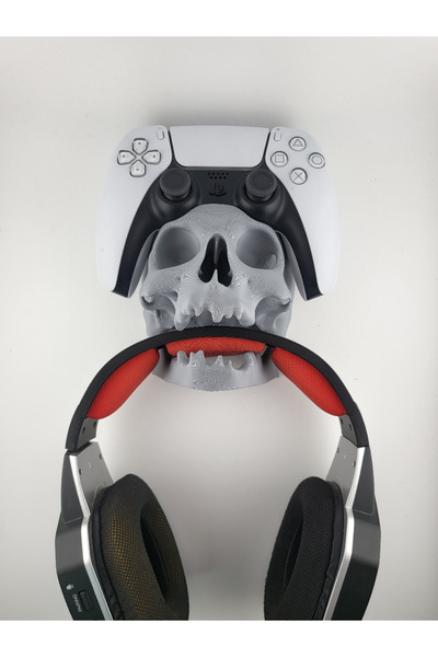 multiogz Kafatası Tasarımlı PS5 Kol ve Kulaklık Standı | 3D Baskı Oyun Aksesu...