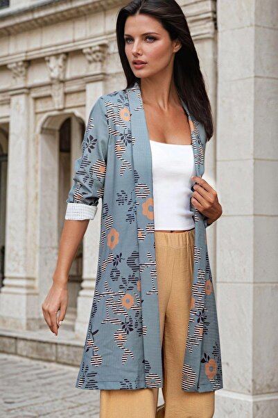 NEW LAVİVA Jachetă kimono cu mânecă lungă cu imprimeu floral gri