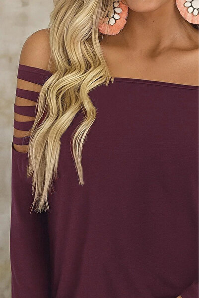 ARONA Women's Long Laser Cut Detailed Strap Viscose Two Thread Blouse