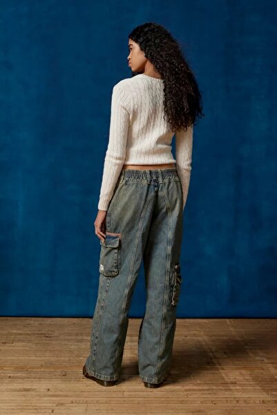 september island Jeanetta Smoky Navy Blue Color Multi-Pocket Cargo Denim Jeans