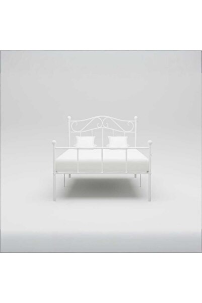 Generic سرير مزدوج معدني متين بتصميم انسيابي عصري 180×200 سم أبيض