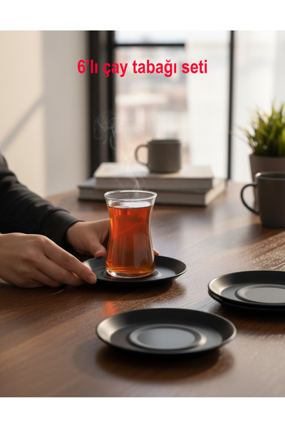 edukkann 6 Pieces Black Metal Tea Plate Wrought Iron Tea Coaster