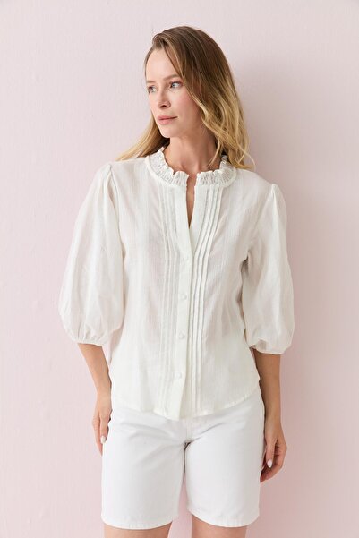 Qutu Butik 5807 NERVUR DETAYLI BALON KOL GOMLEK