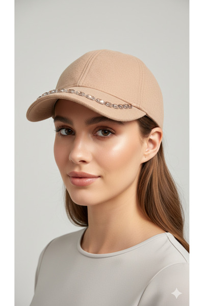 PIRILTISHOP Γυναικείο καπέλο από σουέντ μπεζ με πέτρινη λεπτομέρεια