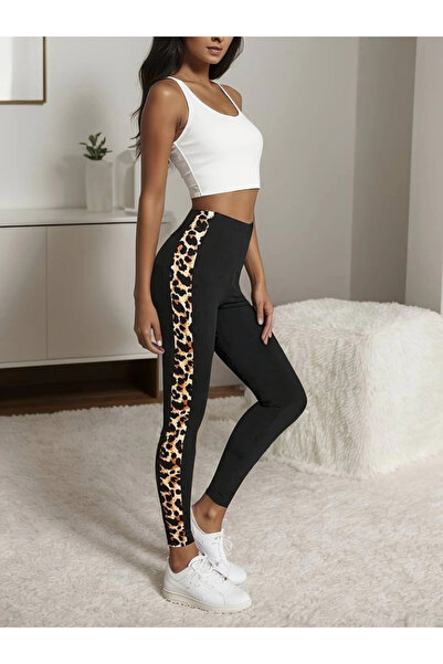 DEAG    Women's High Waist Side Leopard Stripe Detail Diver Leggings