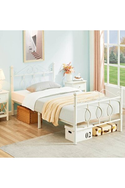 Generic Metal Bed Frame 190x90cm - One Person Bed with Elegant Design White
