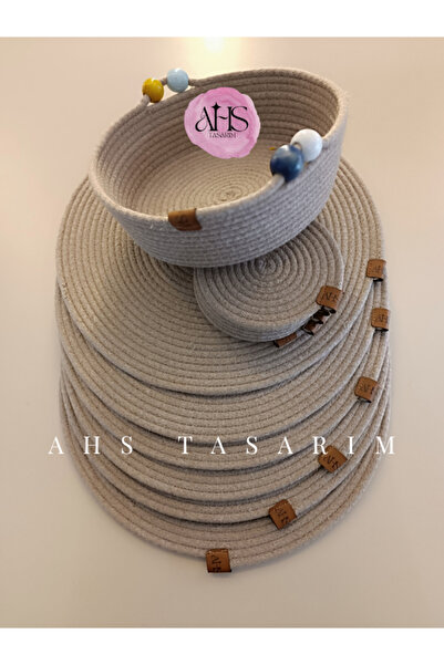 Home Set de coșuri decorative și suporturi din frânghie de iută, realizate ma...