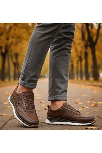 Shubuu Men's Daily Seasonal Winter Genuine Leather Brown Shoes Non-Slip Sole Orthopedic Lace-Up