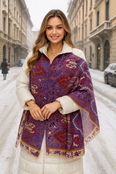 MARBERRY Μωβ γυναικείο σάλι με αυθεντικό σχέδιο