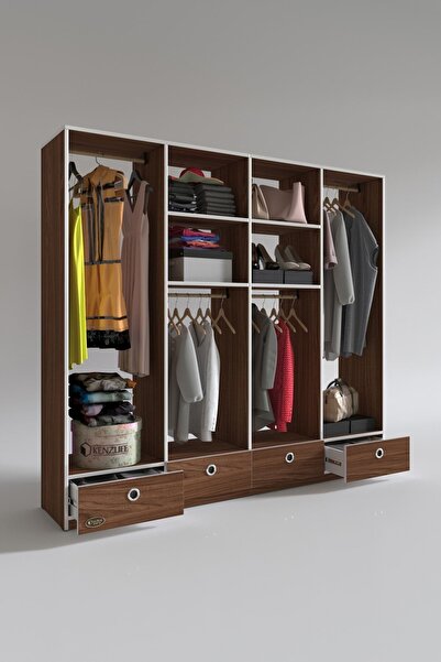 Kenzlife Giysi Dolabı 4 Bölmeli 4 Çekmeceli Kamil 182*200*42 Cvz Dolap Kapaksız