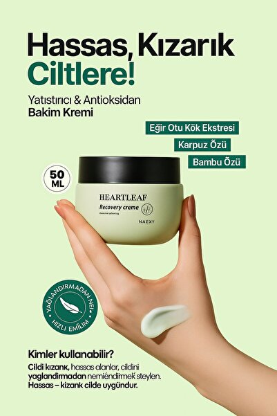 NAEXY Hassas Ciltler Için Yatıştırıcı Nemlendirici Krem Kore Heartleaf Recove...