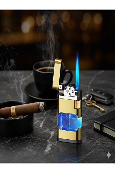 KdrElektronik Rüzgarda Sönmez Gazlı Turbo İçi Işıklı Çakmak Puro Çakamak Işıklı