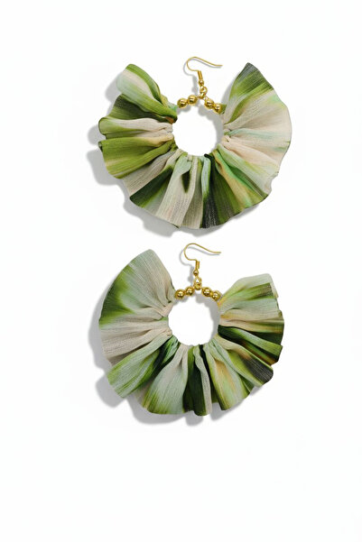 maia Women's Gold Color Hoop Dangle Earrings – Patterned Fabric Beaded Design