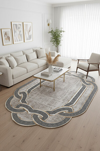 Roslyn Home Dekoratif Gold Kaymaz Tabanlı Yıkanabilir Lazer Kesim Kadife Kuma...