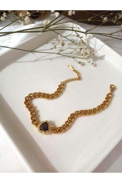 Svc Aksesuar Steel Heart Zircon Stone Bracelet (22.5 cm)