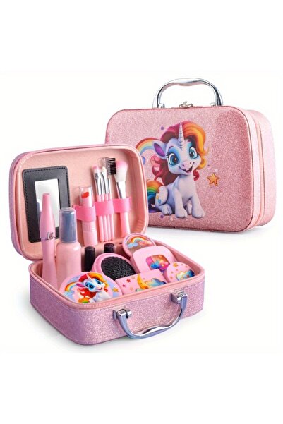 Choice 22Pcs Girl Pink Unicorn Makeup Set with Box - Plastic Cosmetic Set, Non-Edible Toy Beauty Tools, Dre