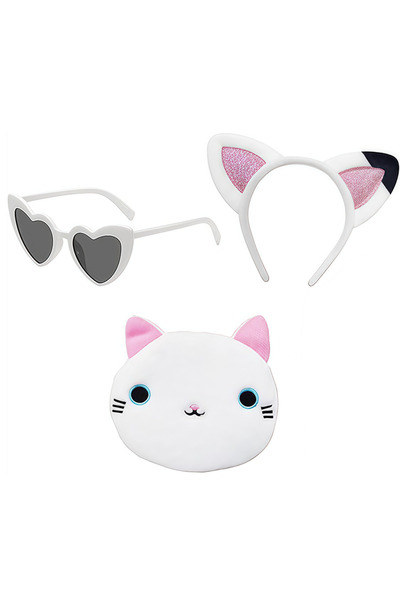 Choice طقم إكسسوارات جابي أبيض مكون من 3 قطع، مع عصابة رأس على شكل آذان قطة ل...