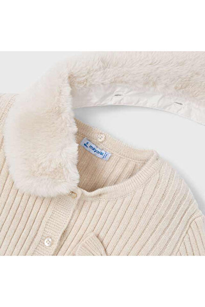MAYORAL Girl's Detachable Collar Fur Knit Cardigan L26K4311-Ecru
