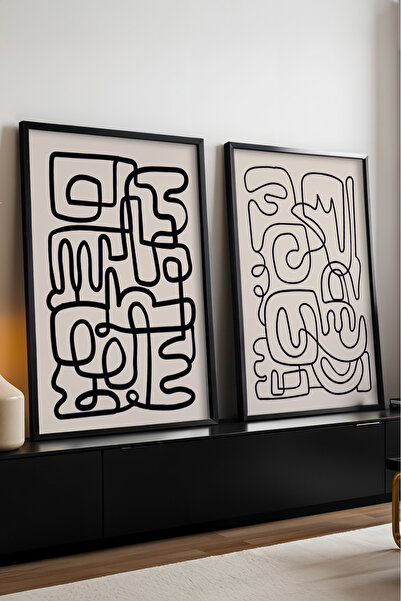 huhuli Ahşap Siyah Çerçeveli 2'li Set Tablo huhu184