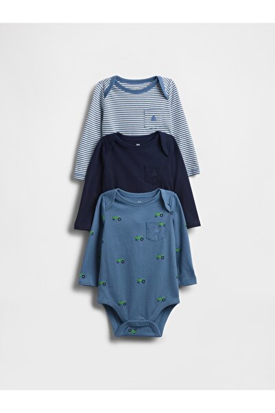 GAP Bebek Mavi First Favorites Organik Pamuk Bodysuit (3’lü)