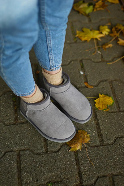 Nuzabi Monti Ultra Mini Gray Suede Women's Boots with Fur Inside