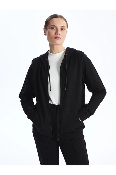 DeFacto Classic Hooded Plain Long Sleeve Women's Zippered Sweatshirt