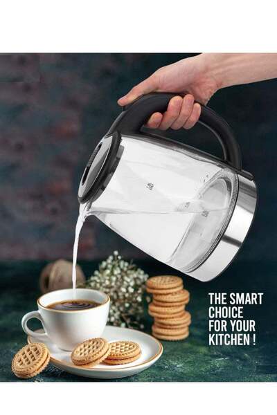 Generic 1.8L Cordless Glass Electric Kettle with Auto Shut-Off, 1500W, Black/Silver
