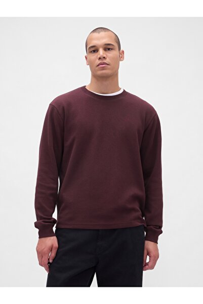 GAP Erkek Bordo Waffle Crew T-Shirt