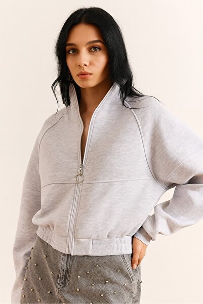 HAKKE Φούτερ με τρία κλωστές, φερμουάρ και λεπτομέρεια ραφής στον γιακά