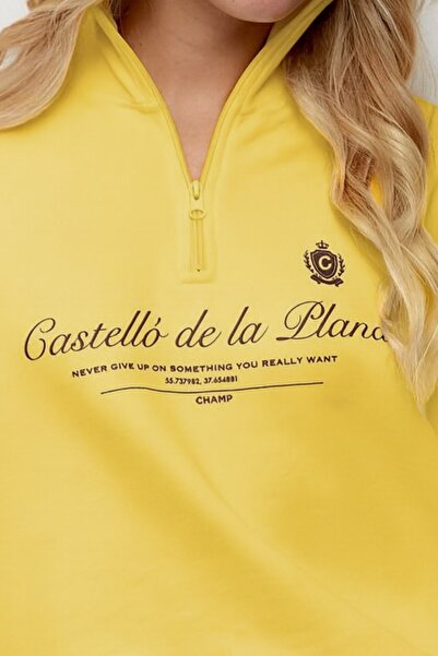 The Champ Clothing Γυναικείο φούτερ Oversize Castelló de la Plana με στάμπα κίτρινο – με μισό φερμουάρ, 3 κλωστές φλις