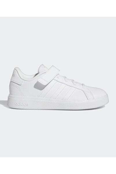adidas حذاء جراند كورت 2.0 للأطفال برباط مطاطي وخطاف وحلقة - أبيض