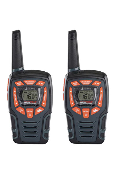 COBRA Set of 2 walkie-talkies AM855, 10 km, 16 channels, 121 codes, IPX2, LED, dock, 6 batteries