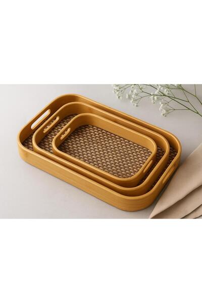 YzHome 1 Adet Orta Boy Bambu Kare Tepsi Sunum Servis Tepsisi 40*28cm SADECE ORTA BOY