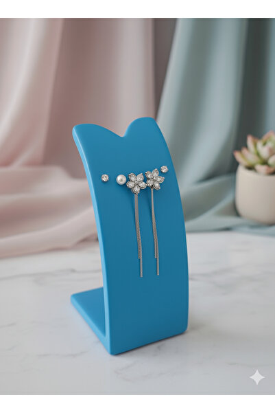 zehritakı Çiçek motifi üçlü takım küpe