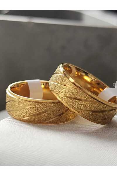 ZÜLİSCH خاتم فولاذي ذهبي اللون بتصميم رملي فضي