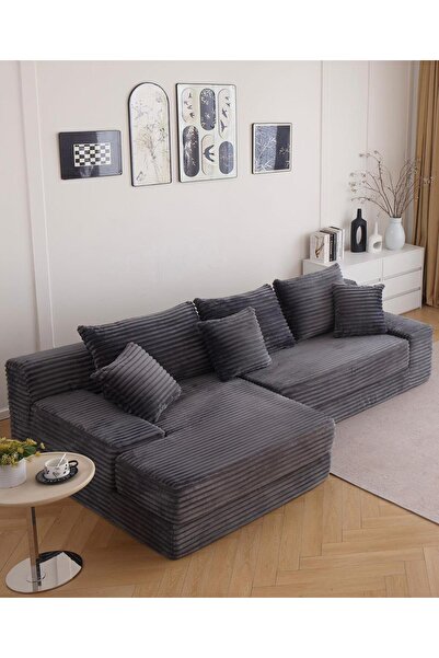 JOJO HOME Canapea Serenity Velvet, HD Foam, L x l x h: 270 x 170 x 70cm, Gri