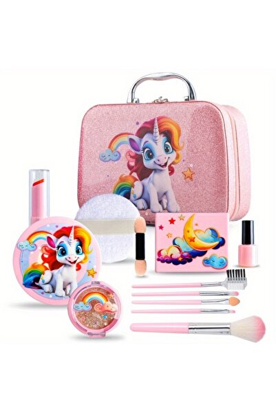 Choice 22Pcs Girl Pink Unicorn Makeup Set with Box - Plastic Cosmetic Set, Non-Edible Toy Beauty Tools, Dre