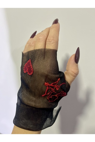 VENÜS MODA by Pınar Halloween Halloween Black Gauze Gloves Embroidered Costume Combination Standard Size Gauze Gloves